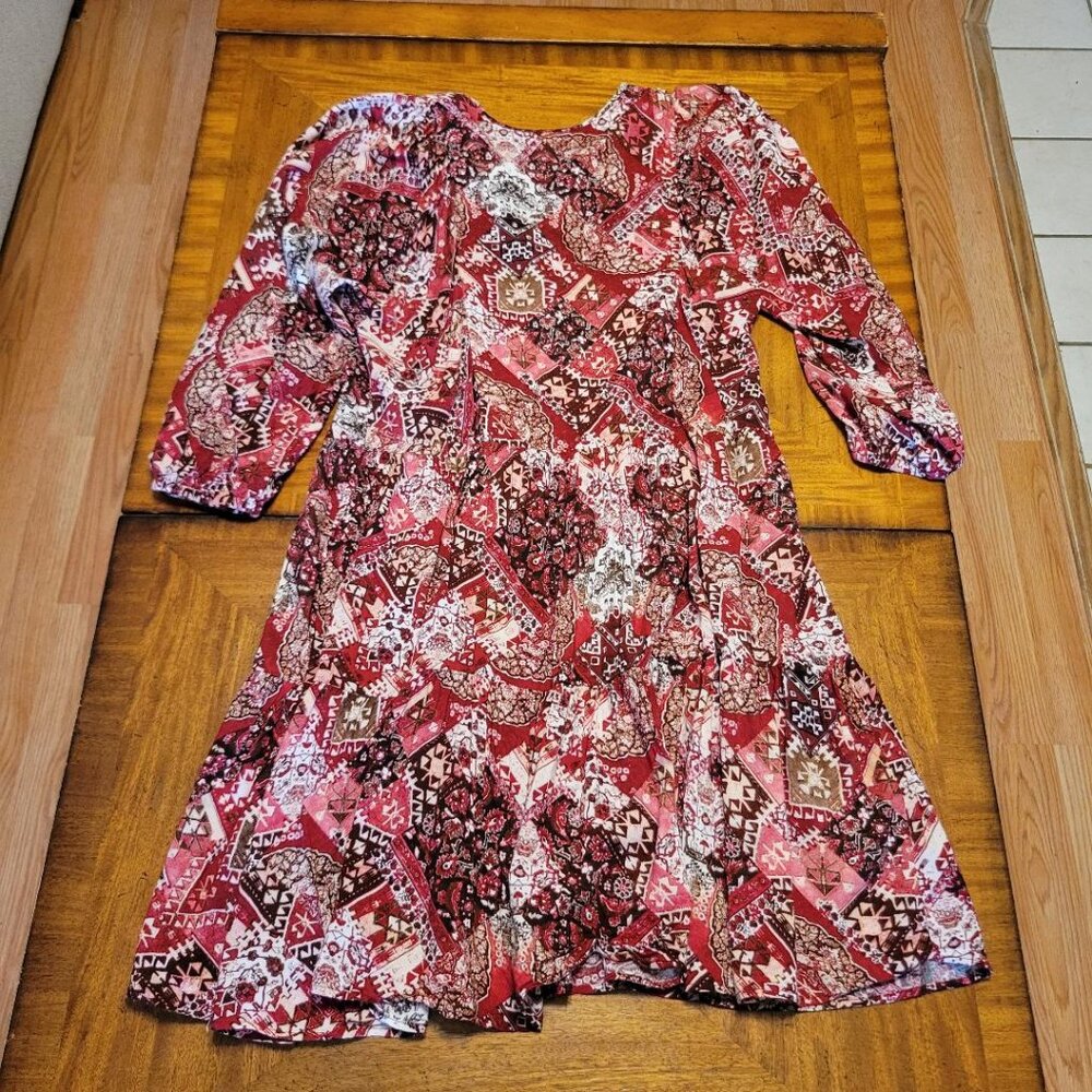 Calvin Klein Red & White Patchwork Flounce Dress - image 8